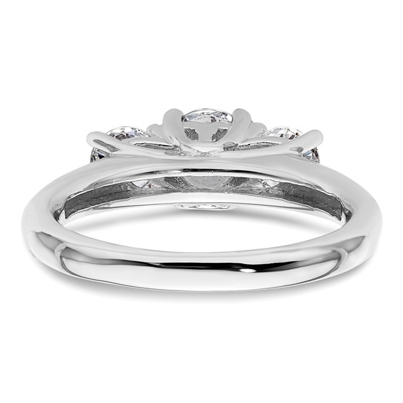 14K White Gold 3-Stone (Holds 3/4 carat (5.80mm) Round Center and (2-4.6mm) Round Sides) Engagement Ring Mounting