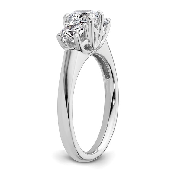 14K White Gold 3-Stone (Holds 3/4 carat (5.80mm) Round Center and (2-4.6mm) Round Sides) Engagement Ring Mounting