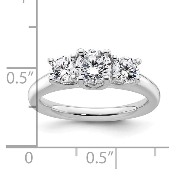 14K White Gold 3-Stone (Holds 3/4 carat (5.80mm) Round Center and (2-4.6mm) Round Sides) Engagement Ring Mounting