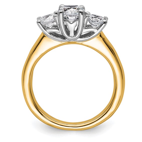 14K Two-tone 3-Stone (Holds 3/4 carat (5.80mm) Round Center and (2-4.6mm) Round Sides) Engagement Ring Mounting