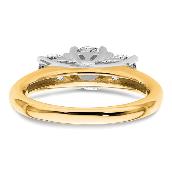 14K Two-tone 3-Stone (Holds 3/4 carat (5.80mm) Round Center and (2-4.6mm) Round Sides) Engagement Ring Mounting