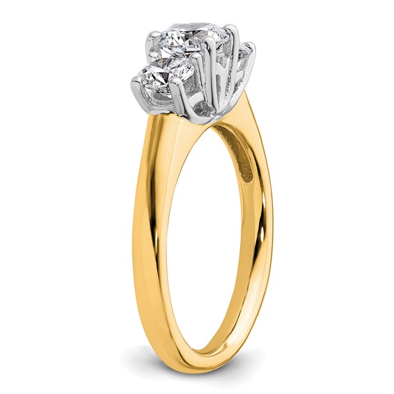 14K Two-tone 3-Stone (Holds 3/4 carat (5.80mm) Round Center and (2-4.6mm) Round Sides) Engagement Ring Mounting