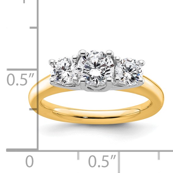 14K Two-tone 3-Stone (Holds 3/4 carat (5.80mm) Round Center and (2-4.6mm) Round Sides) Engagement Ring Mounting