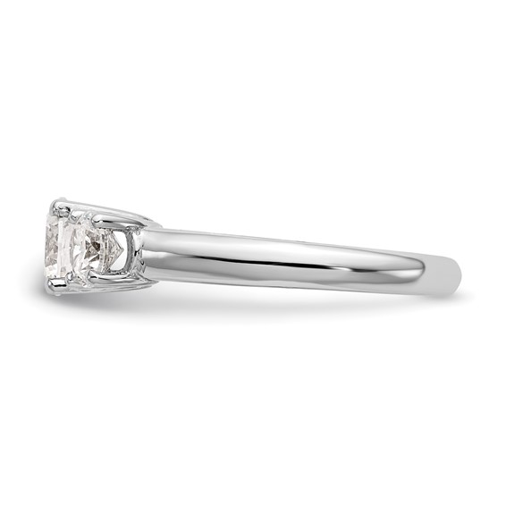 14K White Gold 3-Stone (Holds 1 carat (6.50mm) Round Center and (2-5.2mm) Round Sides) Engagement Ring Mounting
