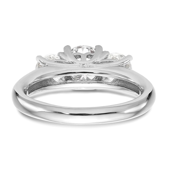 14K White Gold 3-Stone (Holds 1 carat (6.50mm) Round Center and (2-5.2mm) Round Sides) Engagement Ring Mounting