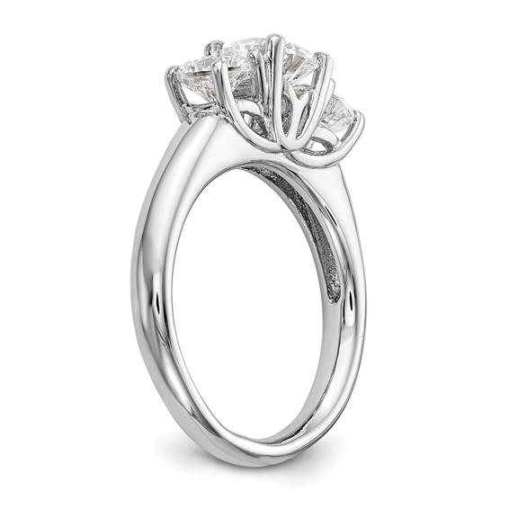 14K White Gold 3-Stone (Holds 1 carat (6.50mm) Round Center and (2-5.2mm) Round Sides) Engagement Ring Mounting