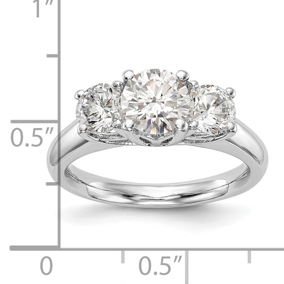 14K White Gold 3-Stone (Holds 1 carat (6.50mm) Round Center and (2-5.2mm) Round Sides) Engagement Ring Mounting