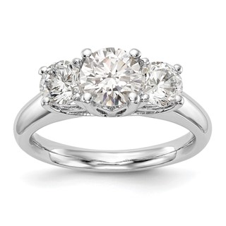 14K White Gold 3-Stone (Holds 1 carat (6.50mm) Round Center and (2-5.2mm) Round Sides) Engagement Ring Mounting