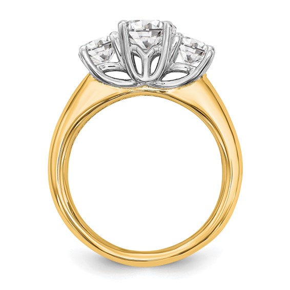 14K Two-tone 3-Stone (Holds 1 carat (6.50mm) Round Center and (2-5.2mm) Round Sides) Engagement Ring Mounting