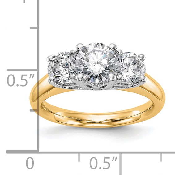 14K Two-tone 3-Stone (Holds 1 carat (6.50mm) Round Center and (2-5.2mm) Round Sides) Engagement Ring Mounting