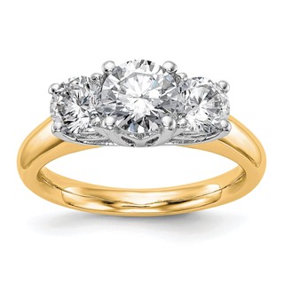 14K Two-tone 3-Stone (Holds 1 carat (6.50mm) Round Center and (2-5.2mm) Round Sides) Engagement Ring Mounting