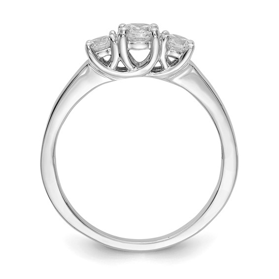 14K White Gold 3-Stone (Holds 1/4 carat (4.1mm) Round Center and (2-3.2mm) Round Sides) Engagement Ring Mounting