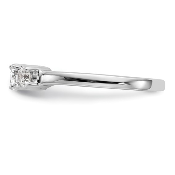 14K White Gold 3-Stone (Holds 1/4 carat (4.1mm) Round Center and (2-3.2mm) Round Sides) Engagement Ring Mounting