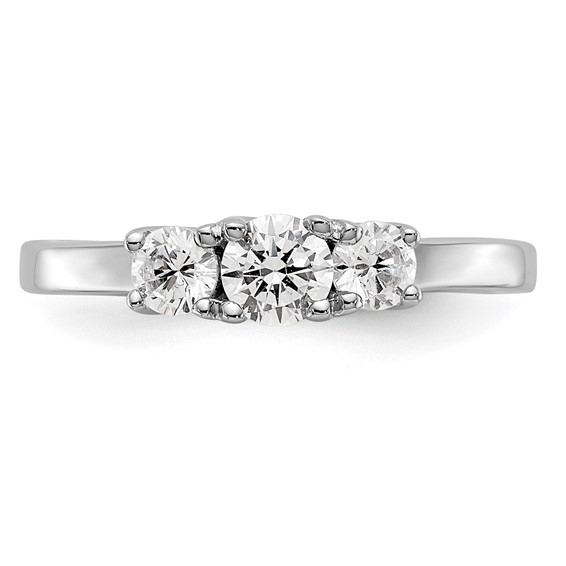 14K White Gold 3-Stone (Holds 1/4 carat (4.1mm) Round Center and (2-3.2mm) Round Sides) Engagement Ring Mounting