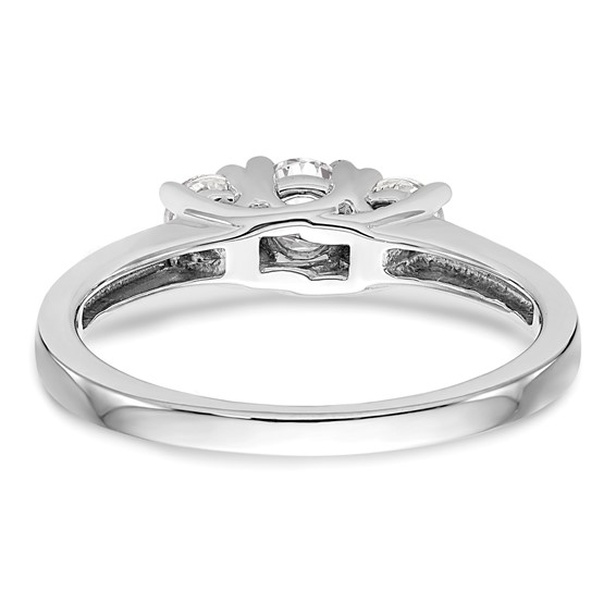 14K White Gold 3-Stone (Holds 1/4 carat (4.1mm) Round Center and (2-3.2mm) Round Sides) Engagement Ring Mounting