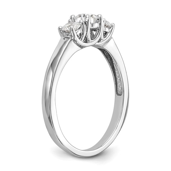 14K White Gold 3-Stone (Holds 1/4 carat (4.1mm) Round Center and (2-3.2mm) Round Sides) Engagement Ring Mounting