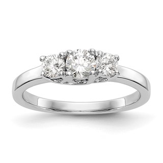 14K White Gold 3-Stone (Holds 1/4 carat (4.1mm) Round Center and (2-3.2mm) Round Sides) Engagement Ring Mounting