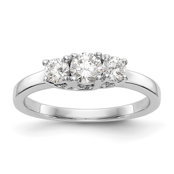 14K White Gold 3-Stone (Holds 1/4 carat (4.1mm) Round Center and (2-3.2mm) Round Sides) Engagement Ring Mounting