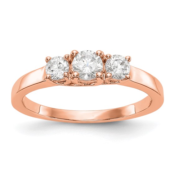 14K Rose Gold 3-Stone Diamond Engagement Ring Mounting
