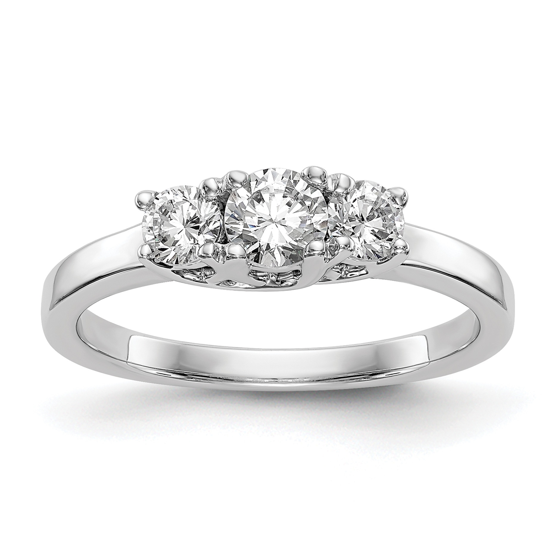 14k White Gold 1/2 carat Lab Grown Diamond VS/SI+ G+ Complete Three Stone Engagement Ring (RM2952E-025-CWLG)