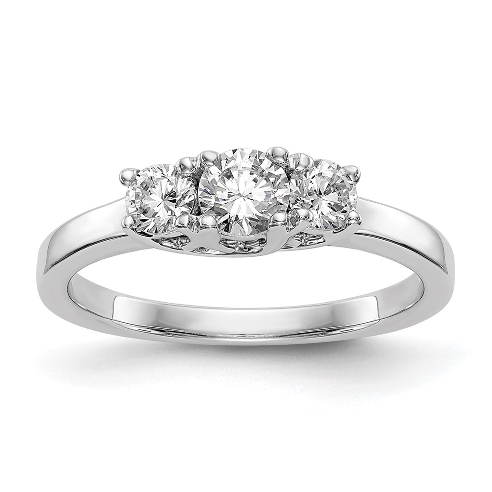 14k White Gold 1/2 carat Lab Grown Diamond VS/SI+ G+ Complete Three Stone Engagement Ring (RM2952E-025-CWLG)