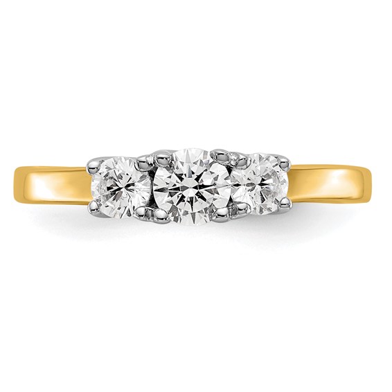 14K Two-tone 3-Stone (Holds 1/4 carat (4.1mm) Round Center and (2-3.2mm) Round Sides) Engagement Ring Mounting