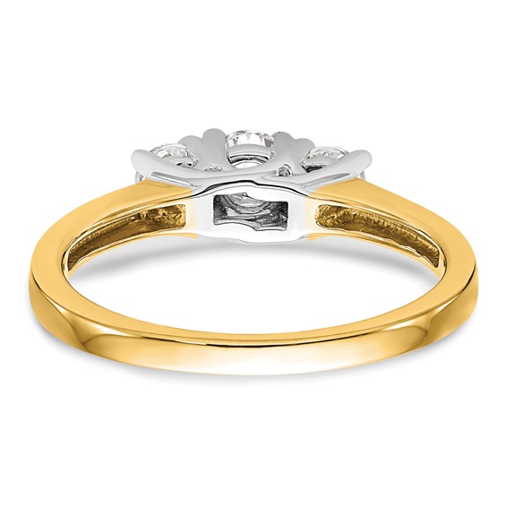 14K Two-tone 3-Stone (Holds 1/4 carat (4.1mm) Round Center and (2-3.2mm) Round Sides) Engagement Ring Mounting