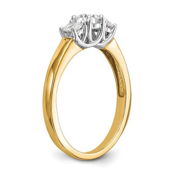 14K Two-tone 3-Stone (Holds 1/4 carat (4.1mm) Round Center and (2-3.2mm) Round Sides) Engagement Ring Mounting
