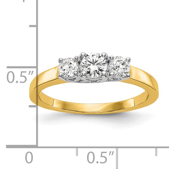 14K Two-tone 3-Stone (Holds 1/4 carat (4.1mm) Round Center and (2-3.2mm) Round Sides) Engagement Ring Mounting