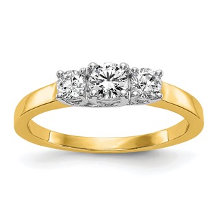 14K Two-tone 3-Stone (Holds 1/4 carat (4.1mm) Round Center and (2-3.2mm) Round Sides) Engagement Ring Mounting