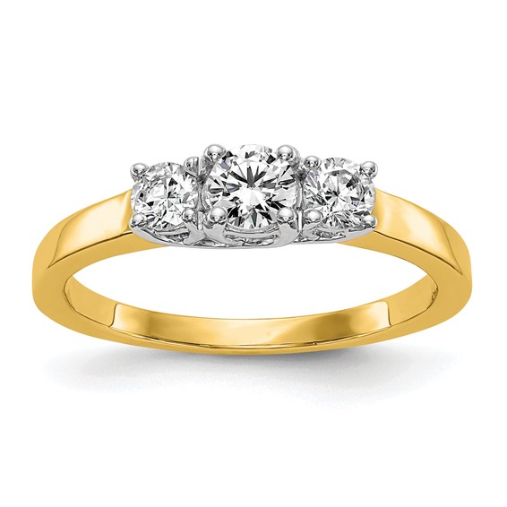 14K Two-tone 3-Stone (Holds 1/4 carat (4.1mm) Round Center and (2-3.2mm) Round Sides) Engagement Ring Mounting