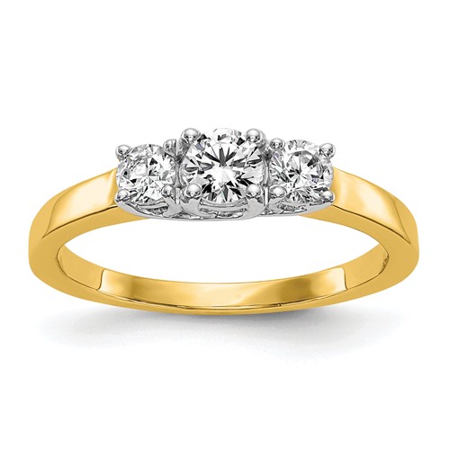 14K Two-tone 0.50 Carat Lab Grown Diamond VS SI+ G+ Complete Three Stone Engagement Ring