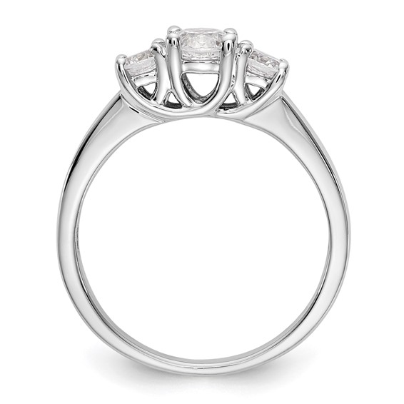 14K White Gold 3-Stone (Holds 3/8 carat (4.6mm) Round Center and (2-3.7mm) Round Sides) Engagement Ring Mounting