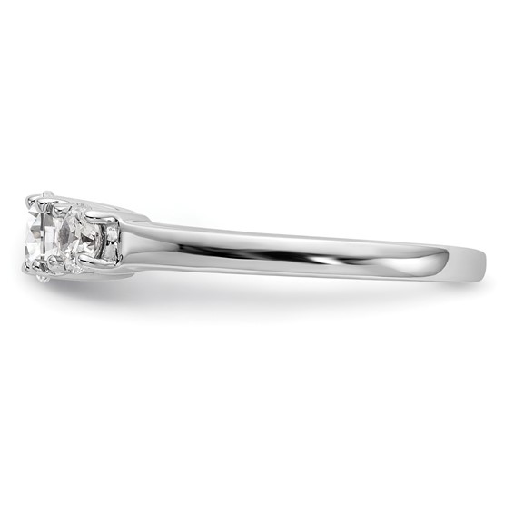 14K White Gold 3-Stone (Holds 3/8 carat (4.6mm) Round Center and (2-3.7mm) Round Sides) Engagement Ring Mounting