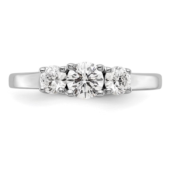14K White Gold 3-Stone (Holds 3/8 carat (4.6mm) Round Center and (2-3.7mm) Round Sides) Engagement Ring Mounting
