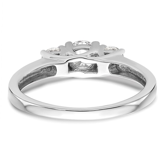 14K White Gold 3-Stone (Holds 3/8 carat (4.6mm) Round Center and (2-3.7mm) Round Sides) Engagement Ring Mounting