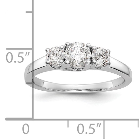 14K White Gold 3-Stone (Holds 3/8 carat (4.6mm) Round Center and (2-3.7mm) Round Sides) Engagement Ring Mounting