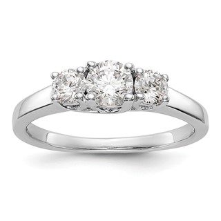 14K White Gold 3-Stone (Holds 3/8 carat (4.6mm) Round Center and (2-3.7mm) Round Sides) Engagement Ring Mounting
