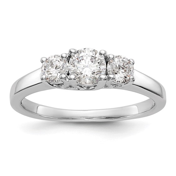 14K White Gold 3-Stone (Holds 3/8 carat (4.6mm) Round Center and (2-3.7mm) Round Sides) Engagement Ring Mounting