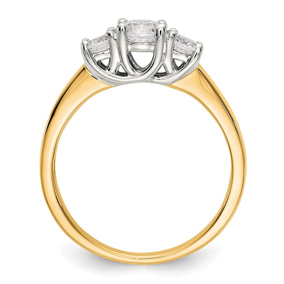 14K Two-tone 3-Stone (Holds 3/8 carat (4.6mm) Round Center and (2-3.7mm) Round Sides) Engagement Ring Mounting
