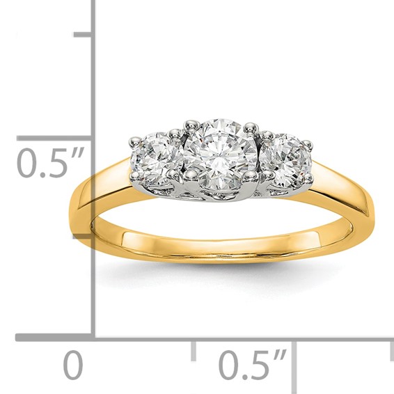 14K Two-tone 3-Stone (Holds 3/8 carat (4.6mm) Round Center and (2-3.7mm) Round Sides) Engagement Ring Mounting