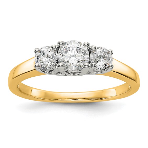 14K Two-tone 3-Stone (Holds 3/8 carat (4.6mm) Round Center and (2-3.7mm) Round Sides) Engagement Ring Mounting