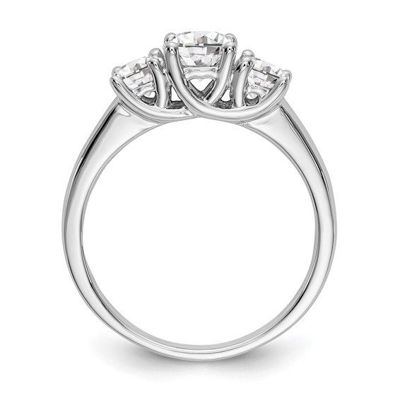 14K White Gold 3-Stone (Holds 1/2 carat (5.2mm) Round Center and (2-4.00mm) Round Sides) Engagement Ring Mounting