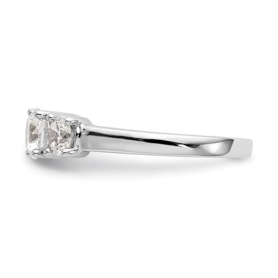 14K White Gold 3-Stone (Holds 1/2 carat (5.2mm) Round Center and (2-4.00mm) Round Sides) Engagement Ring Mounting