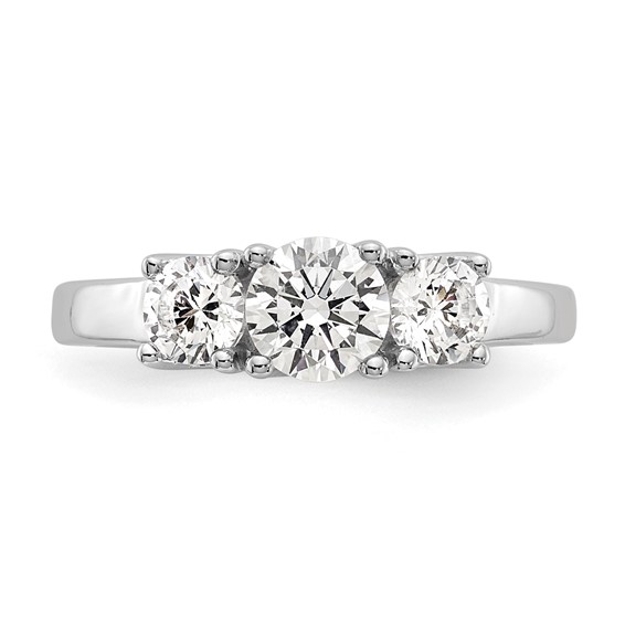 14K White Gold 3-Stone (Holds 1/2 carat (5.2mm) Round Center and (2-4.00mm) Round Sides) Engagement Ring Mounting