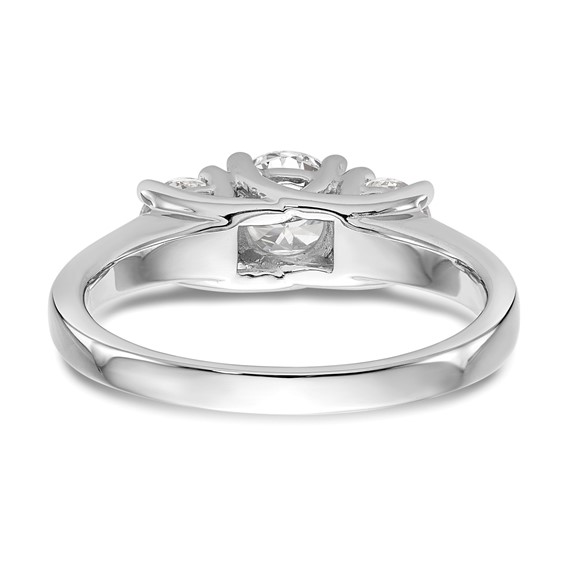 14K White Gold 3-Stone (Holds 1/2 carat (5.2mm) Round Center and (2-4.00mm) Round Sides) Engagement Ring Mounting