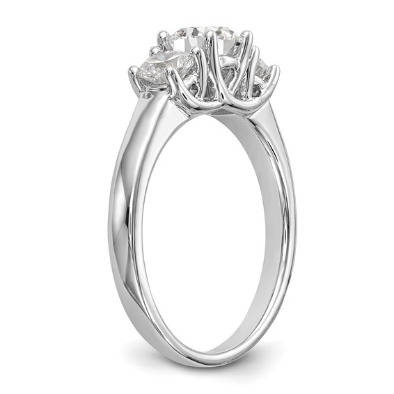 14K White Gold 3-Stone (Holds 1/2 carat (5.2mm) Round Center and (2-4.00mm) Round Sides) Engagement Ring Mounting