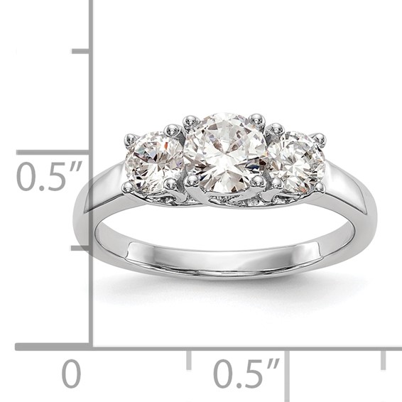 14K White Gold 3-Stone (Holds 1/2 carat (5.2mm) Round Center and (2-4.00mm) Round Sides) Engagement Ring Mounting