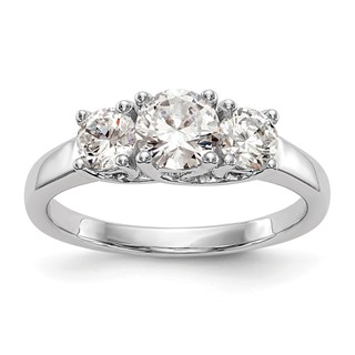 14K White Gold 3-Stone (Holds 1/2 carat (5.2mm) Round Center and (2-4.00mm) Round Sides) Engagement Ring Mounting