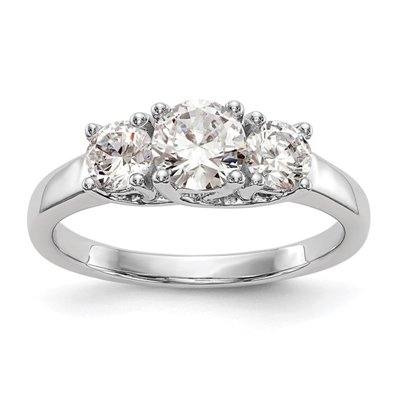 14K White Gold 3-Stone (Holds 1/2 carat (5.2mm) Round Center and (2-4.00mm) Round Sides) Engagement Ring Mounting